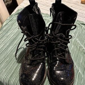 Black Glitter Combat Boots